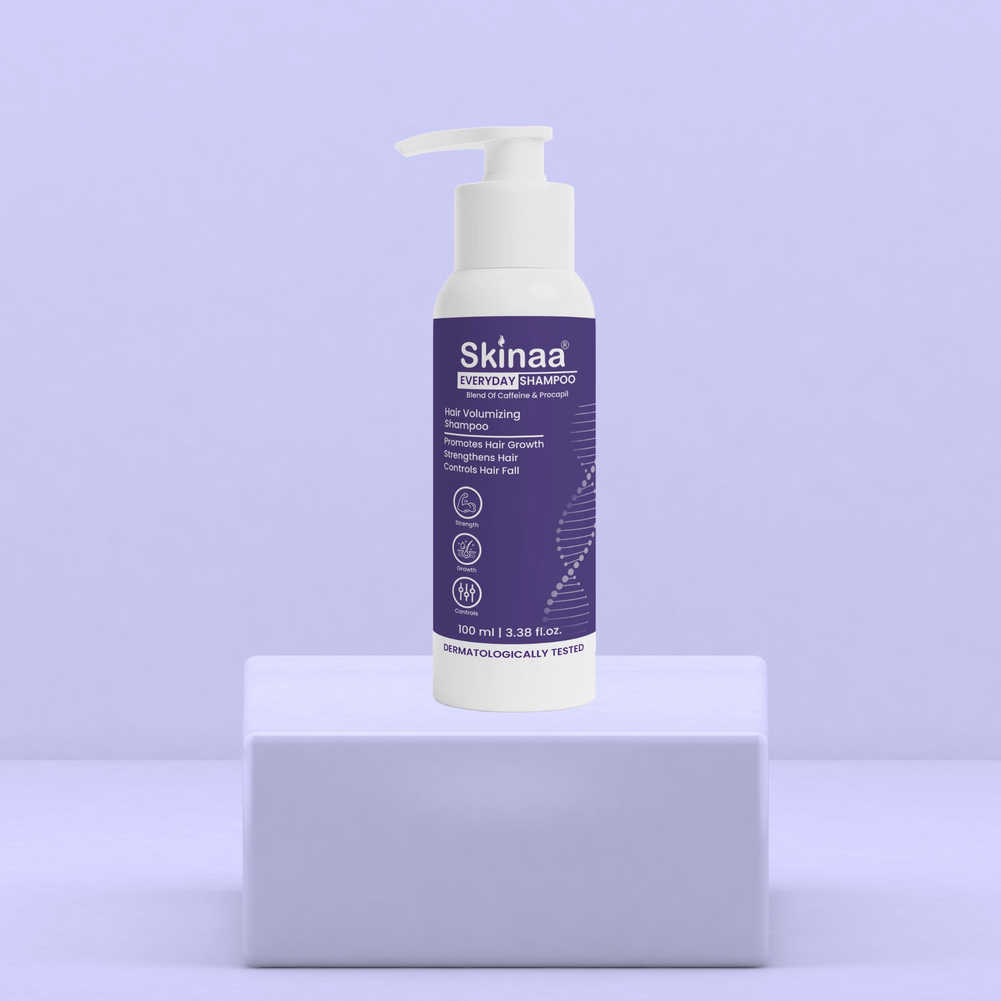 Skinaa Everyday Shampoo bottle with natural extracts for healthy-looking, revitalized hair – gentle daily use formula, dermatologically tested